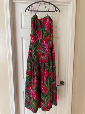 FARM Rio Red Tropical Leaf Maxi Dress